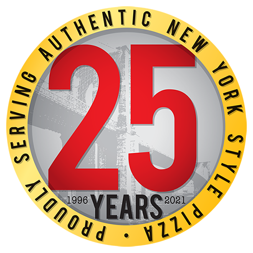 NYPD Pizza's 25th Anniversary Logo. A circular logo that says