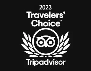 Tripadvisor Travelers’ Choice 2023 award graphic featuring the owl logo and laurel leaves.