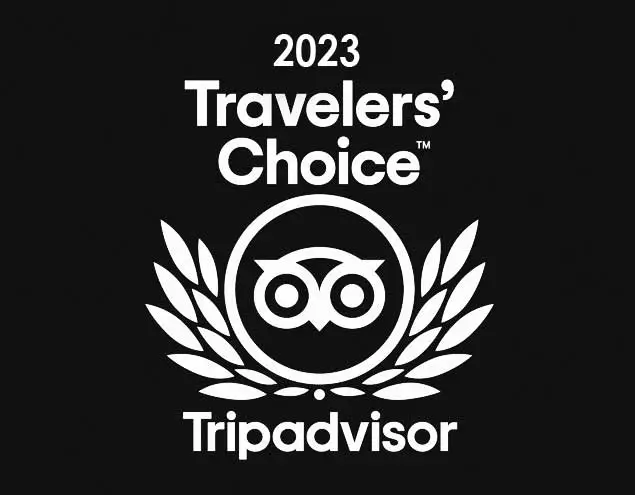 Tripadvisor Travelers’ Choice 2023 award graphic featuring the owl logo and laurel leaves.