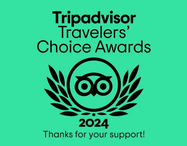 Tripadvisor Travelers’ Choice Awards 2024 badge with owl icon and the text “Thanks for your support!”