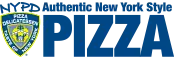 NYPD Pizza logo with a police-style shield emblem and the tagline “Authentic New York Style.”